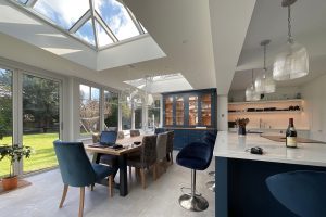 Kitchen orangery with blue detail
