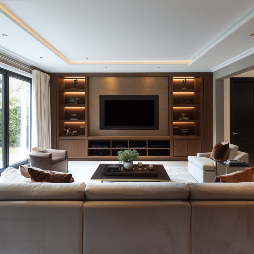 luxury media wall with large sofa