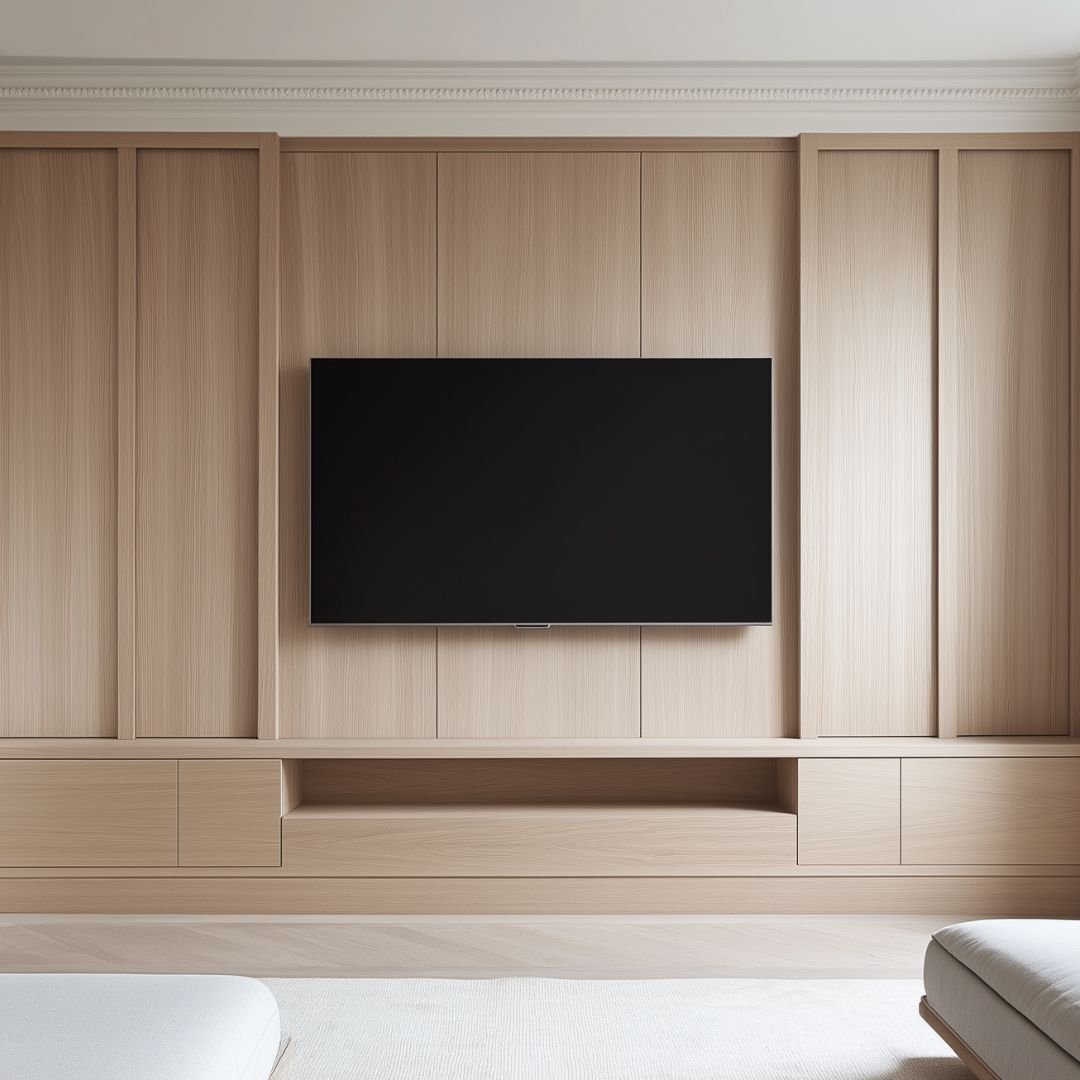 light wooden effect media wall